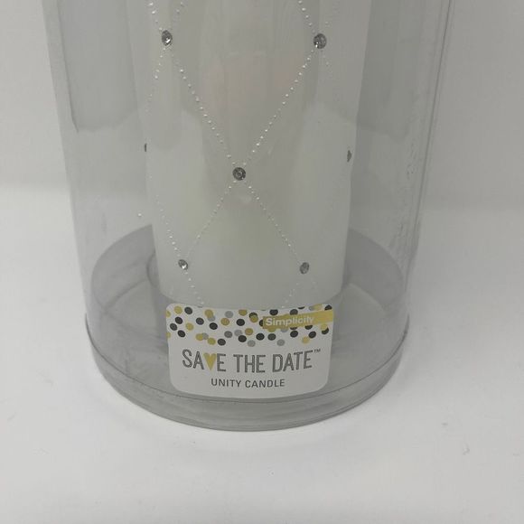 Wedding Unity Candle for Ceremony White with Rhinestones - Picture 2 of 4